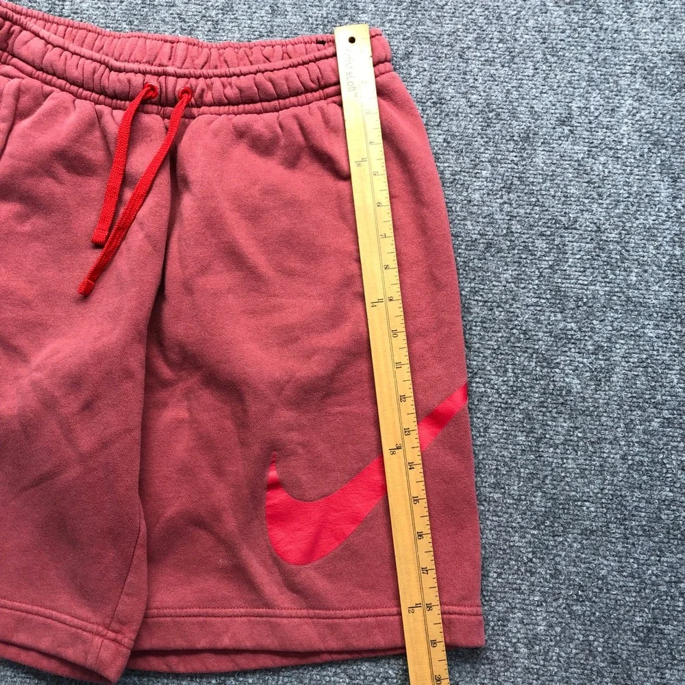 Nike Mens Fleece Shorts Red Big Swoosh Logo Drawstring Pockets Small